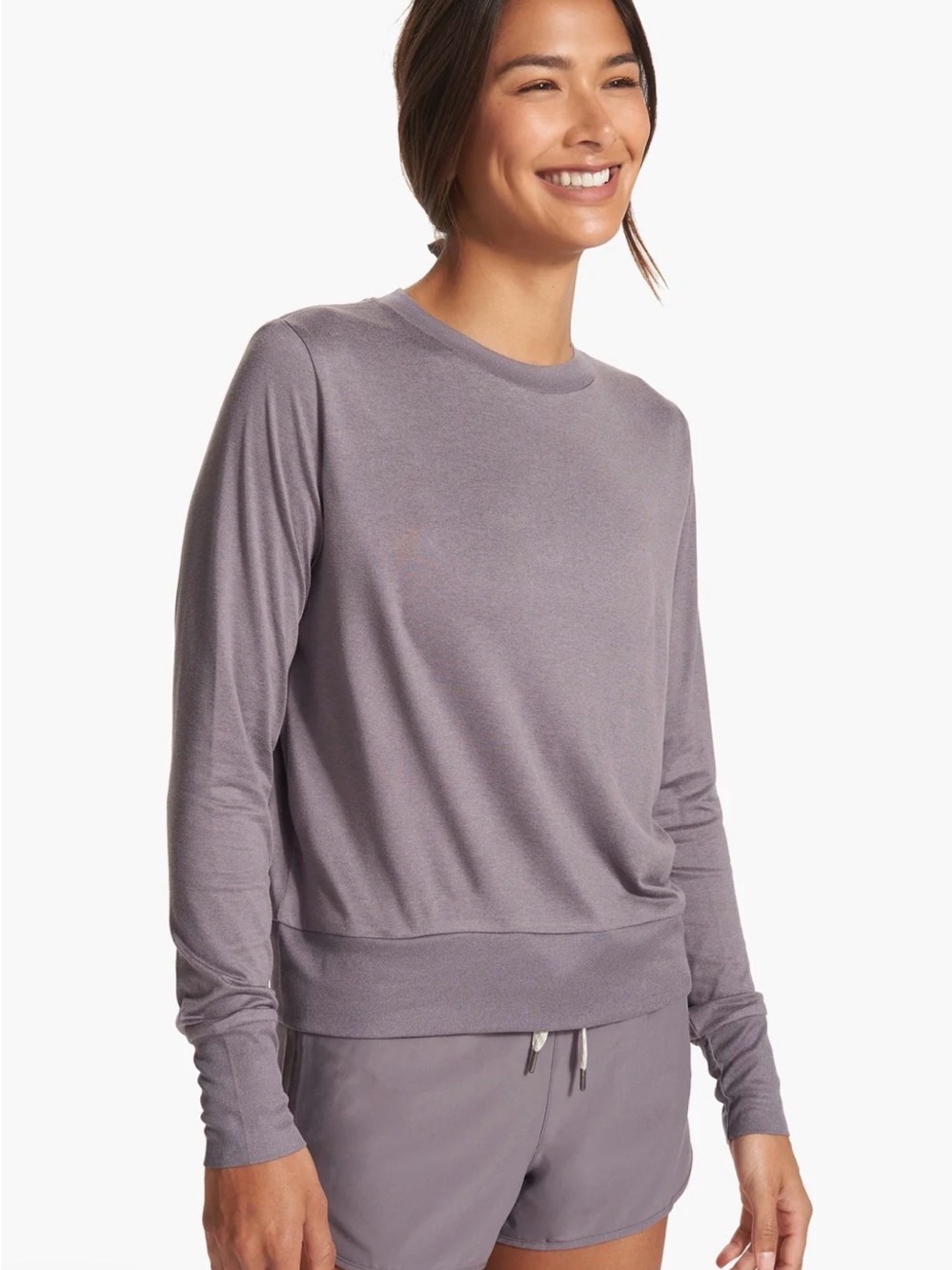 Vuori Daydream Long-Sleeve Crewneck Top in Lavender Heather